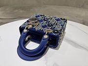 Fortok Mini Lady Dior Bag Metallic Lambskin and Celestial Blue Satin Embroidered with Beads 20-17-8cm - 6