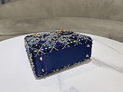 Fortok Mini Lady Dior Bag Metallic Lambskin and Celestial Blue Satin Embroidered with Beads 20-17-8cm - 4