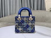 Fortok Mini Lady Dior Bag Metallic Lambskin and Celestial Blue Satin Embroidered with Beads 17-15-7cm - 4