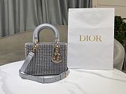 Fortok Dior Medium Lady Dior Bag Grey Calfskin with Fishnet Embroidery in Metal Beads 20 x 16.5 x 8 cm - 1
