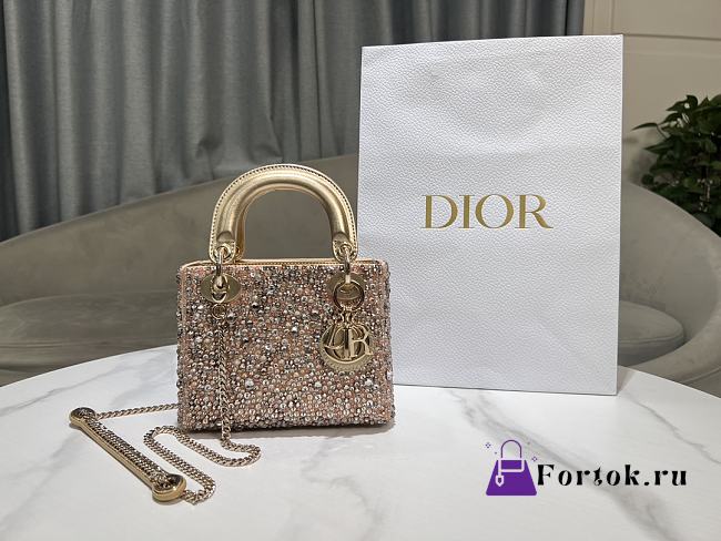 Fortok Dior Lady Dior Gold Embroidered with Beads 17 x 15 x 7 cm - 1