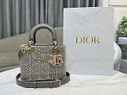 Fortok Dior Small Dior Bag Grey Smooth Calfskin And Satin With Bead Embroidery 20 x 16.5 x 8cm - 1