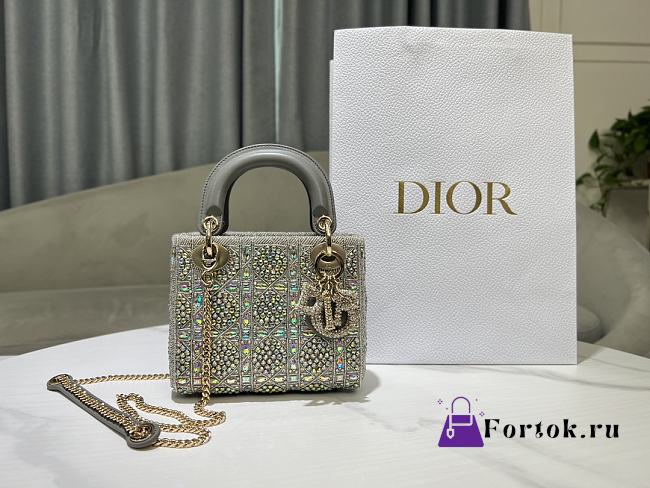 Fortok Dior Small Dior Bag Green Smooth Calfskin And Satin With Bead Embroidery 20 x 16.5 x 8cm - 1