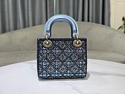 Fortok Dior Small Dior Bag Blue Smooth Calfskin And Satin With Bead Embroidery 17×15×7cm - 6