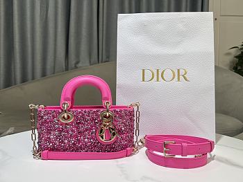 Fortok Dior Small D-Joy Bag Pink Smooth Calfskin And Satin With Bead Embroidery 22 x 12 x 6 cm