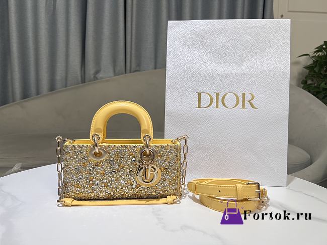 Fortok Dior Small D-Joy Bag Yellow Smooth Calfskin And Satin With Bead Embroidery 22 x 12 x 6 cm - 1