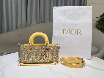 Fortok Dior Small D-Joy Bag Yellow Smooth Calfskin And Satin With Bead Embroidery 22 x 12 x 6 cm