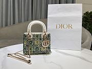 Fortok Dior Mini Lady Dior Bag Square-motif Embroidery Set with White Strass and Green Round Beads 17 x 15 x 7 cm - 1
