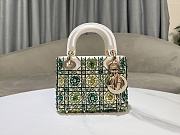Fortok Dior Mini Lady Dior Bag Square-motif Embroidery Set with White Strass and Green Round Beads 17 x 15 x 7 cm - 5