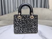 Fortok Dior Mini Lady Dior Bag Square-motif Embroidery Set with Black Strass and White Round Beads 20 x 16.5 x 8 cm - 5