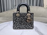 Fortok Dior Mini Lady Dior Bag Square-motif Embroidery Set with Black Strass and White Round Beads 20 x 16.5 x 8 cm - 4