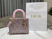 Fortok Dior Mini Lady Dior Bag Square-motif Embroidery Set with Pink Strass and Round Beads 20 x 16.5 x 8 cm - 1