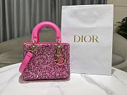 Fortok Dior Mini Lady Dior Bag Square-motif Embroidery Set with Fuchsia Strass and Round Beads 20 x 16.5 x 8 cm - 1