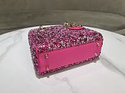 Fortok Dior Mini Lady Dior Bag Square-motif Embroidery Set with Fuchsia Strass and Round Beads 20 x 16.5 x 8 cm - 6