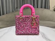 Fortok Dior Mini Lady Dior Bag Square-motif Embroidery Set with Fuchsia Strass and Round Beads 20 x 16.5 x 8 cm - 5