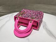 Fortok Dior Mini Lady Dior Bag Square-motif Embroidery Set with Fuchsia Strass and Round Beads 20 x 16.5 x 8 cm - 3