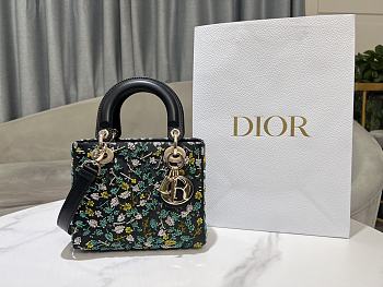 Fortok Dior Mini Lady Dior Bag Square-motif Embroidery Set with Black Strass and Green Tree Details 20 x 16.5 x 8 cm