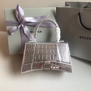 Fortok Balenciaga Hourglass Shiny Crocodile Leather Silver 23x10x14cm