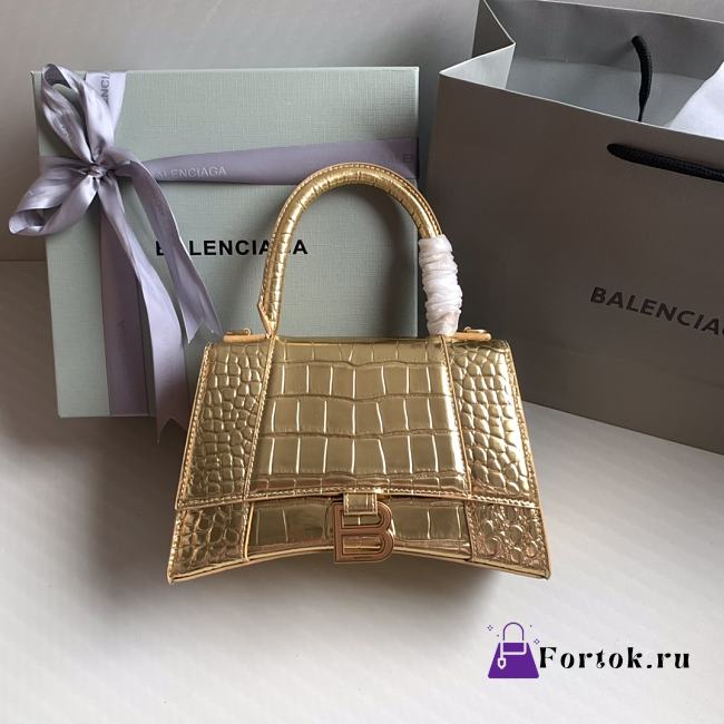 Fortok Balenciaga Hourglass Shiny Crocodile Leather Gold 23x10x14cm - 1
