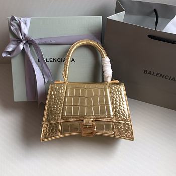 Fortok Balenciaga Hourglass Shiny Crocodile Leather Gold 23x10x14cm