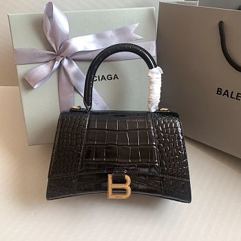 Fortok Balenciaga Hourglass Shiny Crocodile Leather Black 23x10x14cm