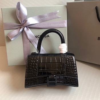 Fortok Balenciaga Hourglass Shiny Crocodile Leather Full Black 19x8x13cm