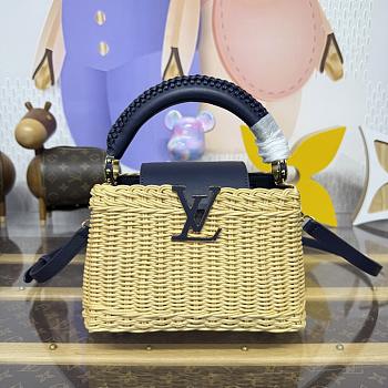 Fortok Louis Vuitton Small Capucines Raffia Blue 21*8*14cm