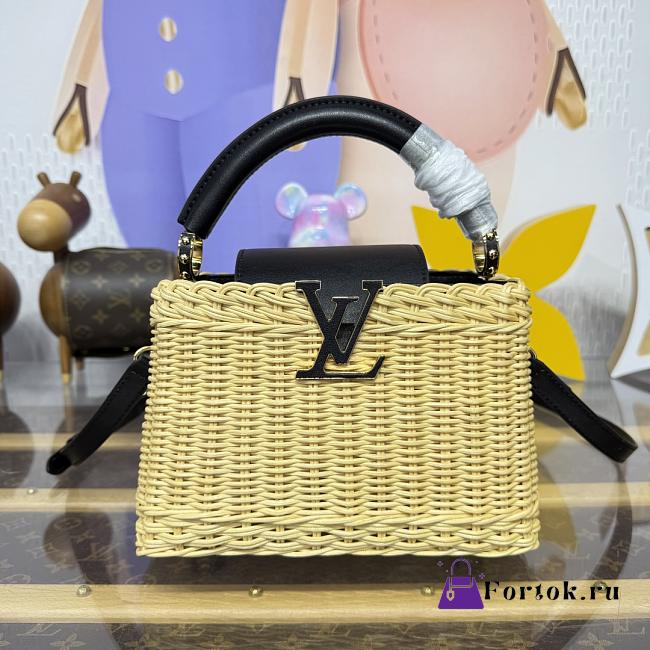Fortok Louis Vuitton Small Capucines Raffia Black 21*8*14cm - 1