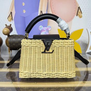 Fortok Louis Vuitton Small Capucines Raffia Black 21*8*14cm