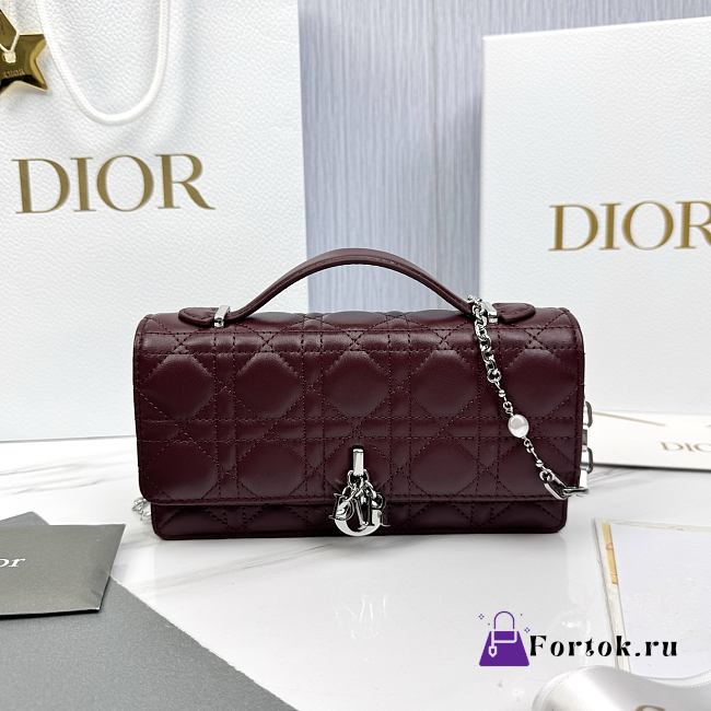 Fortok Dior My Dior Mini Bag Plum Cannage Lambskin 21 x 11.5 x 4.5cm - 1