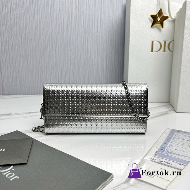 Fortok Lady Dior Pouch with Chain Silver 21cm - 1