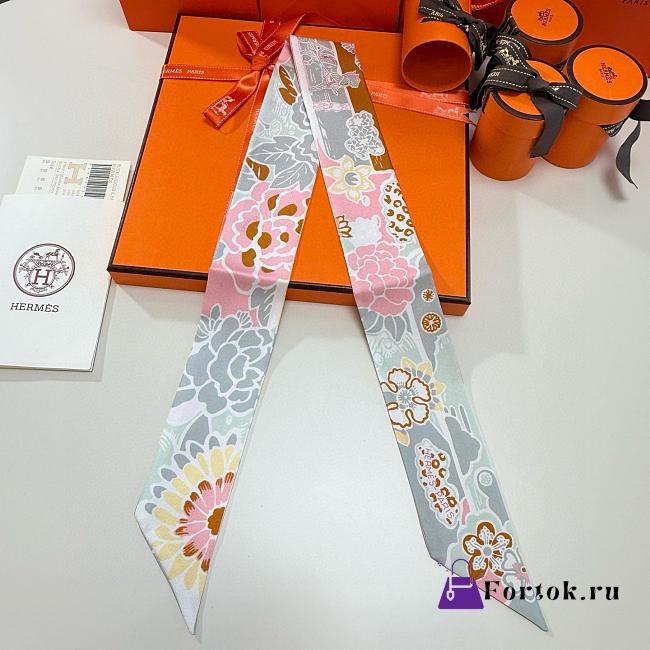 Fortok Hermes Twilly Silk in red-dyed pattern 5 x 86 cm - 1