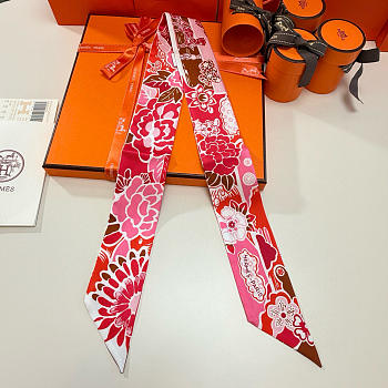 Fortok Hermes Twilly Silk in red-dyed pattern 02 5x86 cm 
