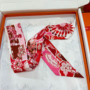 Fortok Hermes Twilly Silk in red-dyed pattern 02 5x86 cm  - 3