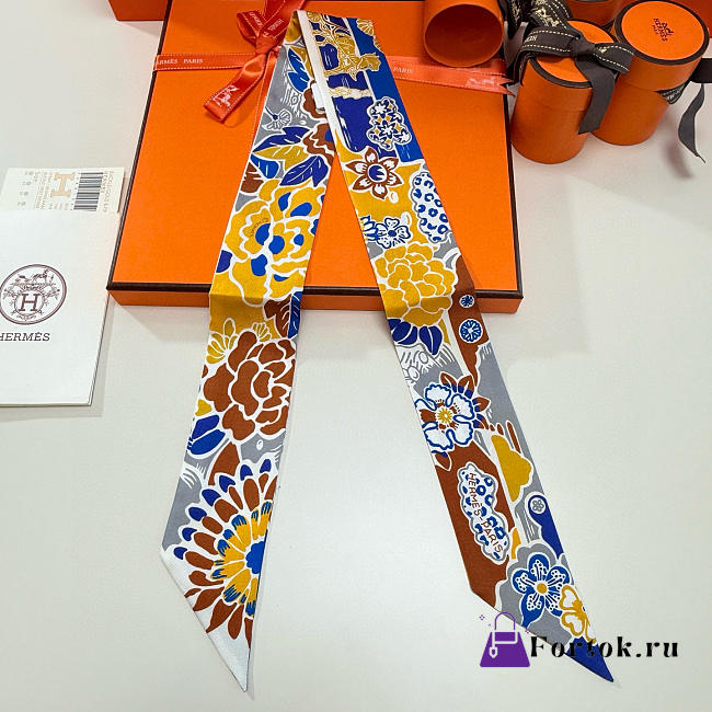 Fortok Hermes Twilly Silk in Yellow-dyed pattern 5x86cm - 1