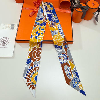 Fortok Hermes Twilly Silk in Yellow-dyed pattern 5x86cm