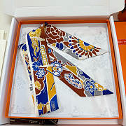 Fortok Hermes Twilly Silk in Yellow-dyed pattern 5x86cm - 3