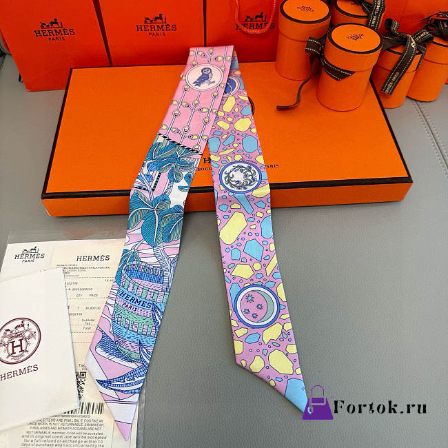 Fortok Hermes Twilly Silk in pink-dyed pattern 5x86cm - 1