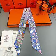 Fortok Hermes Twilly Silk in blue-dyed pattern 5x86cm - 5