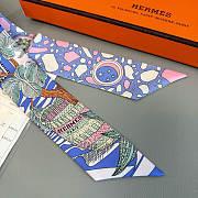 Fortok Hermes Twilly Silk in blue-dyed pattern 5x86cm - 2