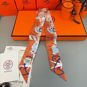 Fortok Hermes Twilly Silk in orange-dyed pattern 5x86cm