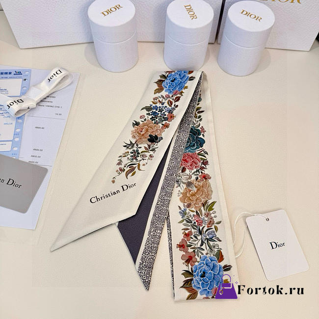 Fortok Dior Mitzah Scarf  Jardin d'Hiver in Silk 6x105cm - 1