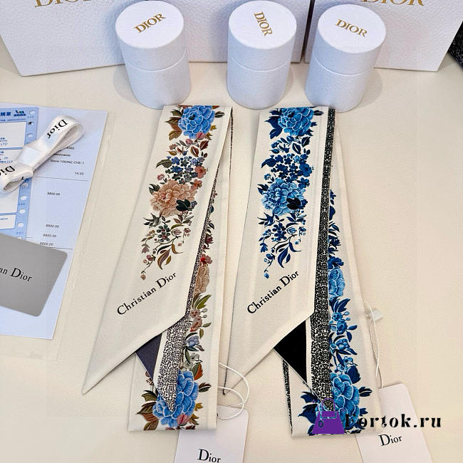 Fortok Dior Mitzah Scarf  Jardin d'Hiver in Silk Blue 6x105cm - 1