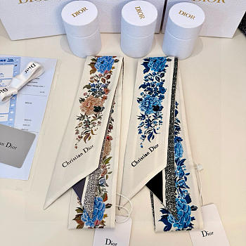 Fortok Dior Mitzah Scarf  Jardin d'Hiver in Silk Blue 6x105cm