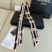 Fortok chanel Silk Bow Slim Bandeau Scarf Black Light Pink 6x120cm - 6