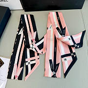 Fortok chanel Silk Bow Slim Bandeau Scarf Black Light Pink 6x120cm - 4