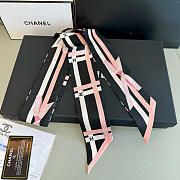 Fortok chanel Silk Bow Slim Bandeau Scarf Black Light Pink 6x120cm - 2