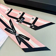 Fortok chanel Silk Bow Slim Bandeau Scarf Light Pink Black 6x120cm - 5
