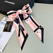 Fortok chanel Silk Bow Slim Bandeau Scarf Light Pink Black 6x120cm - 4