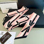Fortok chanel Silk Bow Slim Bandeau Scarf Light Pink Black 6x120cm - 3